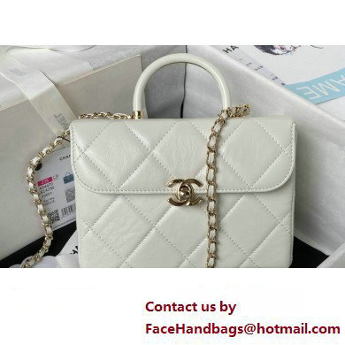 Chanel Quilted Shiny Calfskin & Gold-Tone Metal Small box Bag AS4470 White 2023 - Click Image to Close